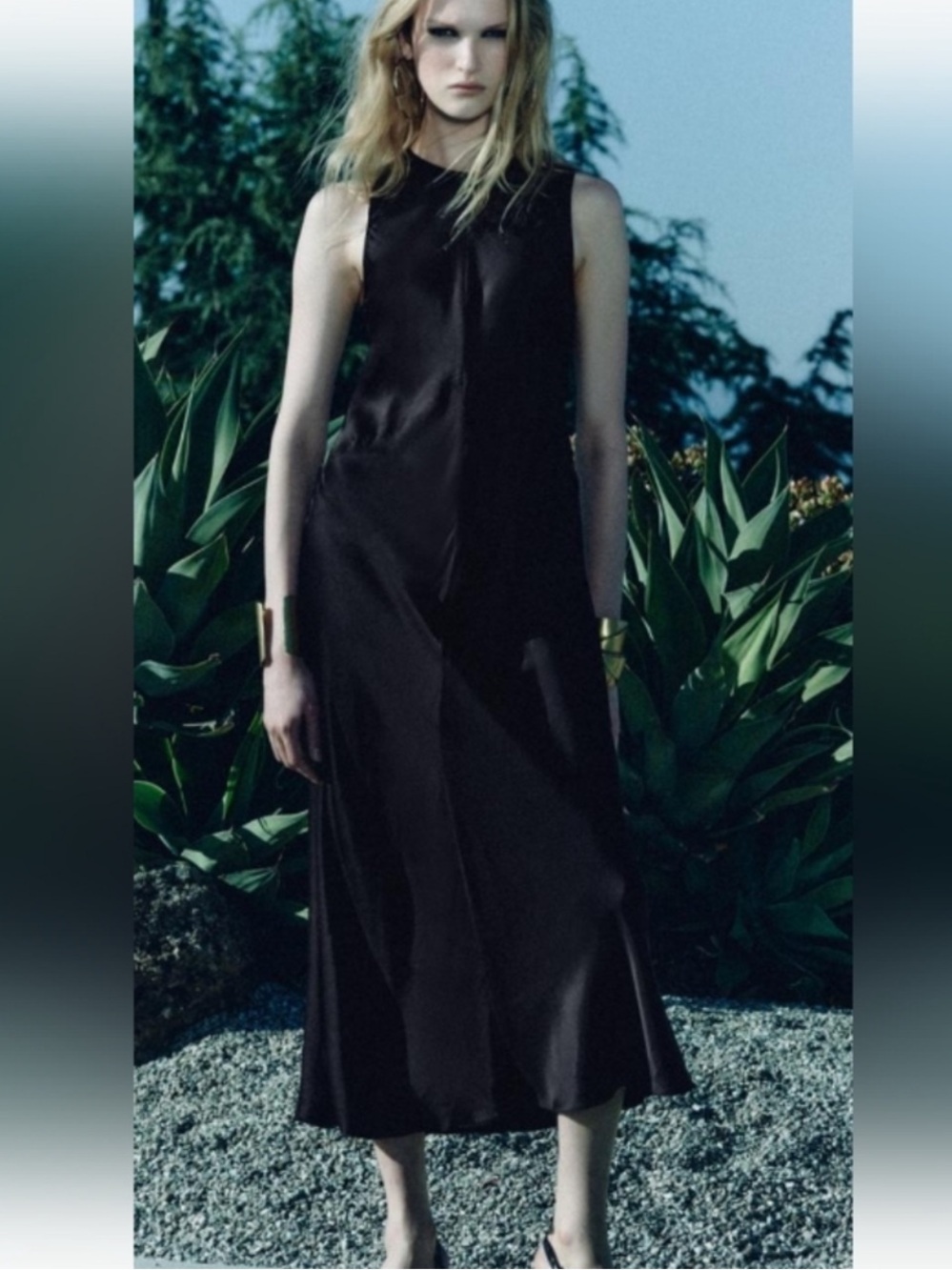 Zara Zw Collection Elegant Black Sleeveless Satin Dress Made Of Spun Viscose